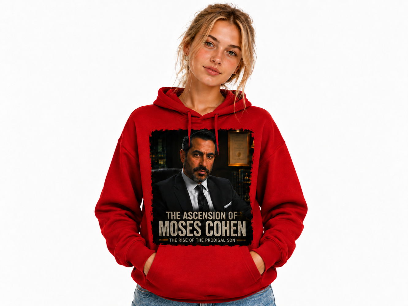 Woman wearing Nathaniel Moskowitz Red Hoodie